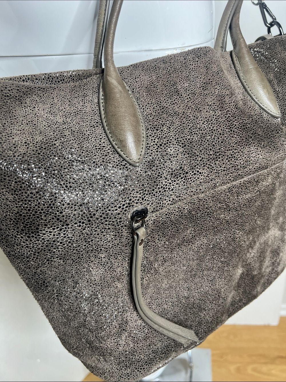 Sorial Metallic Suede Tote Shoulder Bag with Detachable Crossbody Chain Strap